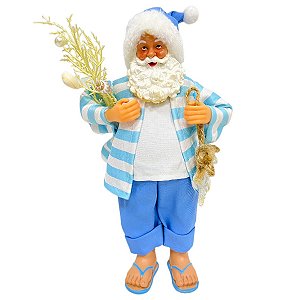 PAPAI NOEL DECOR COLECIONAVEL PRAIANO AZUL E BRANCO - 28CM