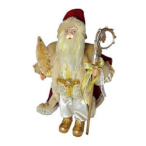 PAPAI NOEL DECORATIVO EM PE COM CAJADO - 45CM