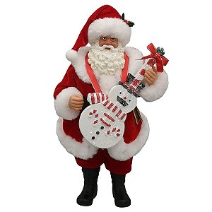 PAPAI NOEL COM GUITARRA EM FORMATO DE BONECO DE NEVE 26CM