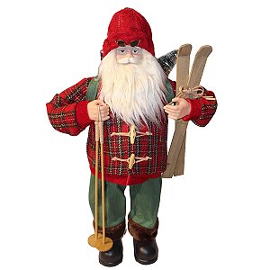 PAPAI NOEL DECOR COM SACO DE PRESENTES ESQUI E BASTOES 45CM