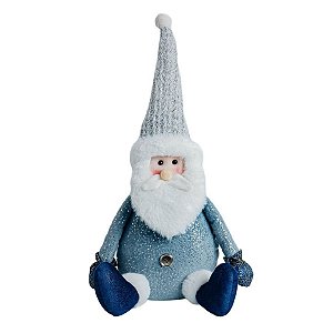 PAPAI NOEL AZUL DECORATIVO SENTADO COM TOCA - 33CM