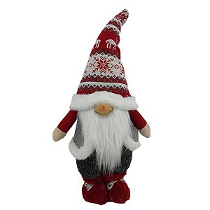 PAPAI NOEL DECORATIVO ESCANDINAVO CINZA E VERMELHO - 55CM