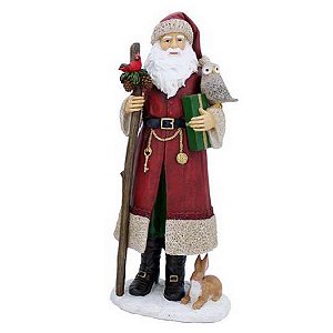 ESCULTURA PAPAI NOEL DECORATIVO EM RESINA COM ANIMAIS 31CM