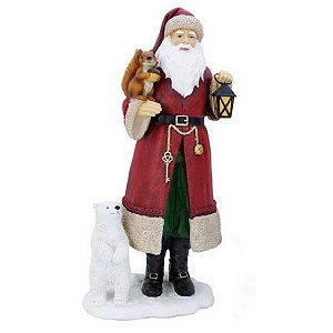 ESCULTURA PAPAI NOEL DECOR EM RESINA VERM COM LANTERNA 31CM