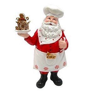 ESCULTURA PAPAI NOEL COZINHEIRO DECOR COM CASINHA 20CM
