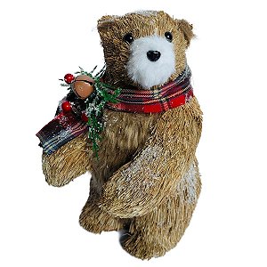 URSO NATALINO EM PE COM CACHECOL  - 25CM