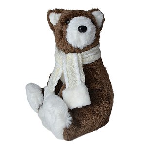 URSO DECORATIVO SENTADO COM CACHECOL MARROM E BEGE  - 24CM