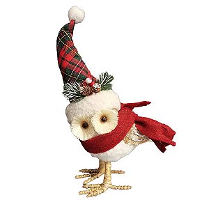 CORUJA NATALINA DECORATIVA COM CACHECOL VERMELHO - 23CM