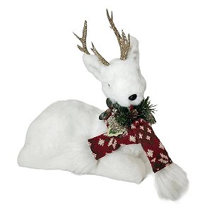RENA DECORATIVA DEITADA COM CACHECOL E CHIFRE DOURADO 28CM