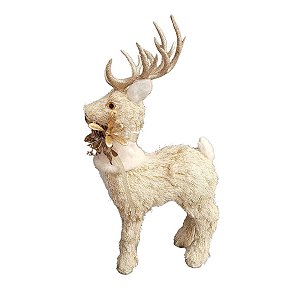 RENA EM PALHA DECORATIVA COM CHIFRES DOURADOS - 44CM