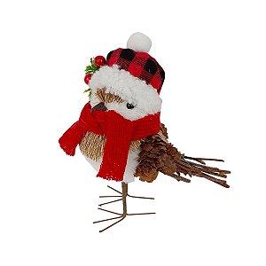 PASSARO NATALINO COM CACHECOL VERMELHO - 15CM