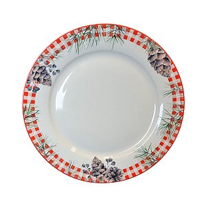 PRATO DE JANTAR NATALINO XADREZ COM PINHAS 27CM