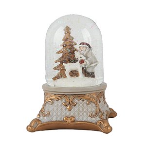 GLOBO DE NEVE EM RESINA DECORATIVO COM LED DOURADO - 15CM