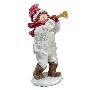 ESCULTURA MENINO DECOR EM PE COM CORNETA BR E VERM 19CM