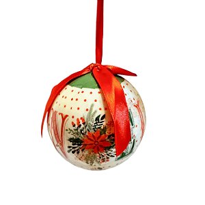 KIT 3 BOLAS NATALINAS DECORATIVAS COM FLORES E LED 10CM