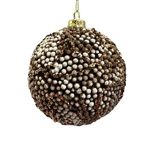 TRIO DE BOLAS MARROM COM FLOCOS BRILHANTE 10cm