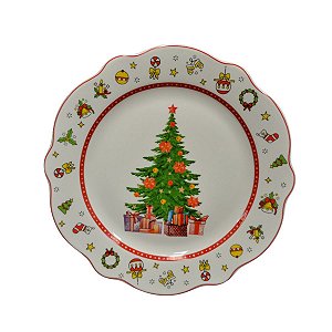 PRATO DE SOBREMESA NATALINO COM ARVORE DE NATAL 21CM