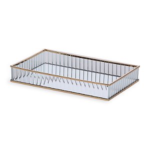 BANDEJA EM VIDRO CANELADO ESPELHO E METAL DOURADO MART 28cm
