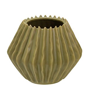 VASO GEOMETRICO DECORATIVO EM PORCELANA NA COR VERDE