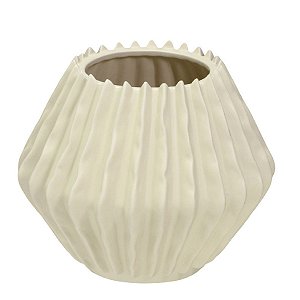 VASO GEOMETRICO DECORATIVO EM PORCELANA NA COR CREME 16,5CM