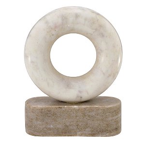 ESCULTURA GEOMETRICA ESFERA DECOR MARMORE DOURADO E PALHA