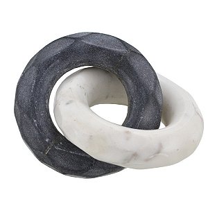 ESCULTURA ELO DECOR EM MARMORE BRANCO E CREME E DOURADO