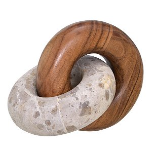 ESCULTURA ELO DECORATIVO EM MADEIRA E MARMORE BEGE E MARROM