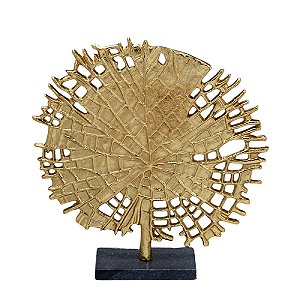 ESCULTURA ARVORE DECOR ALUMINIO E MARMORE DOURADO PRETO 32CM