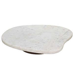 BANDEJA ORGANICA DECOR MADEIRA E MARMORE BRANCO MARROM 43CM