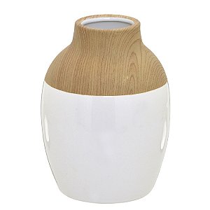 VASO DECORATIVO EM CERAMICA AMADEIRADO BRANCO E MARROM 20,5CM