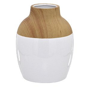 VASO DECORATIVO CERAMICA AMADEIRADO BRANCO E MARROM 24,5CM