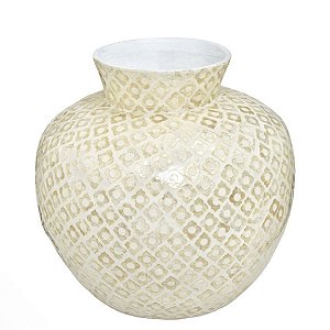 VASO BOJUDO DECORATIVO MADREPEROLA  TRABALHADO A MAO 29CM
