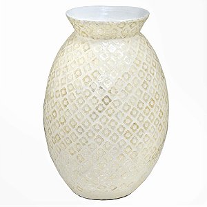 VASO BOJUDO DECORATIVO MADREPEROLA  TRABALHADO A MAO 40CM