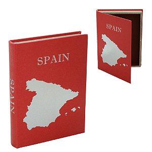 CAIXA LIVRO SPAIN DECORATIVA EM MDF PALHA E PRATA 36CM