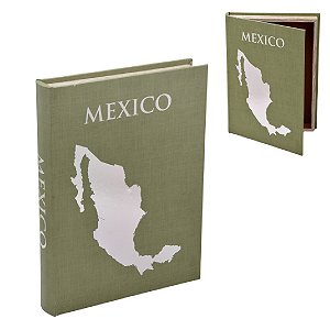 CAIXA LIVRO MEXICO DECORATIVA EM MDF PRATA E VERDE 36CM