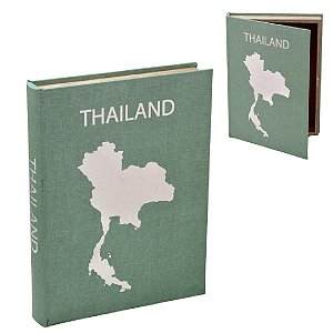 CAIXA LIVRO THAILAND DECORATIVA EM MDF MENTA E PRATA 36CM