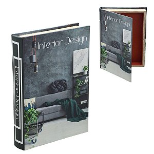 CAIXA LIVRO DECOR CANVAS E MDF INTERIOR DESIGN CINZA 30CM