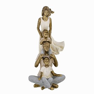 ESCULTURA FAMILIA DECORATIVA COM 2 FILHOS EM RESINA