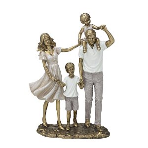 ESCULTURA FAMILIA DECORATIVA COM CASAL DE FILHOS EM RESINA