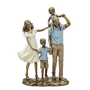 ESCULTURA FAMILIA DECORATIVA COM CASAL DE FILHOS COLOR