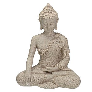 ESCULTURA BUDA DECORATIVO EM RESINA NA COR AREIA - 26CM