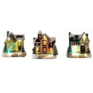VILA NATALINA COM 3 CASAS DECORATIVAS COM LED