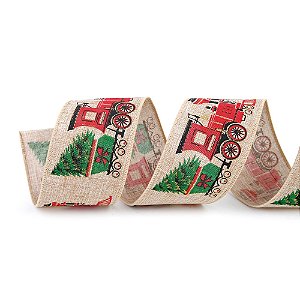 FITA ARAMADA NATALINA TREM VERMELHO 6,3CM