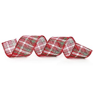 FITA ARAMADA NATALINA  XADREZ VERMELHO BRANCO E VERDE 6,3CM