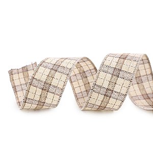 FITA NATALINA  ARAMADA XADREZ BEGE 3,8CM