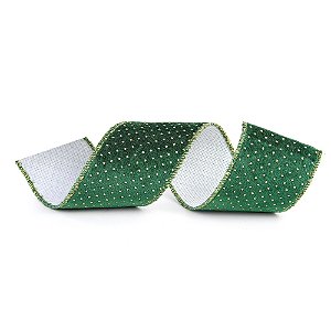FITA ARAMADA NATALINA POA VERDE E BRANCO 6,3CM