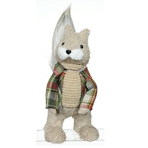 ESQUILO NATALINO MENINO EM PE SISAL BEGE XADREZ 31CM