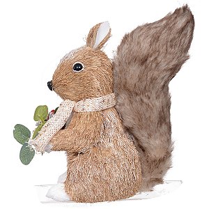 ESQUILO DECORATIVO NATAL EM PE PALHA BEGE CHAMPANHE 25X15CM