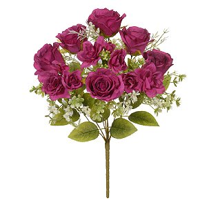 BUQUE DE ROSAS MICROP 15 BOTOES FUCSIA OUTONO 43CM FLORARTE