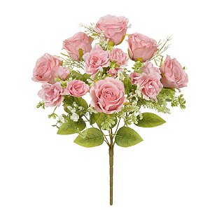 BUQUE DE ROSAS 15 BOTOES ROSA  ANTIGO OUTONO 43CM FLORARTE